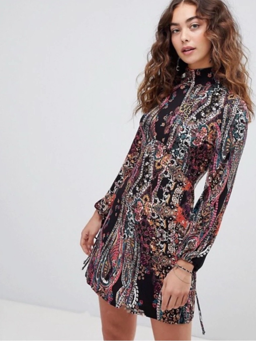 Free People All Dolled Up Paisley Turtleneck Dress Multicolor Size M